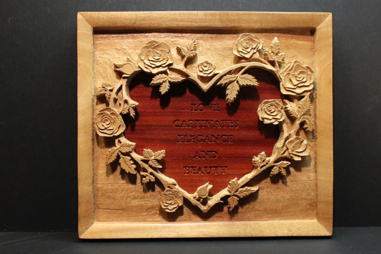 Heart (Roses, Leaves, Thorns, Stems) - African Padauk, Mahogany
