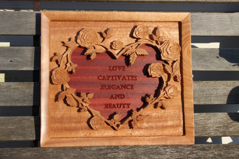 Heart (Roses, Leaves, Thorns, Stems) - African Padauk, Mahogany