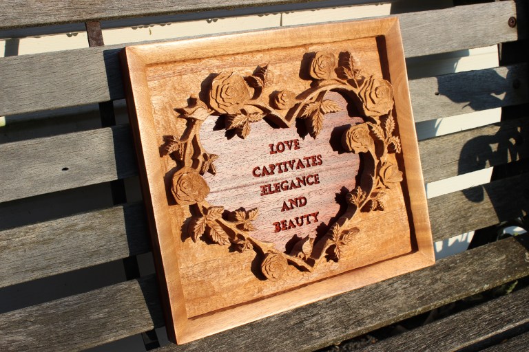 Heart (Roses, Leaves, Thorns, Stems) - African Padauk, Mahogany