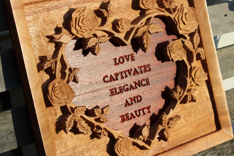 Heart (Roses, Leaves, Thorns, Stems) - African Padauk, Mahogany